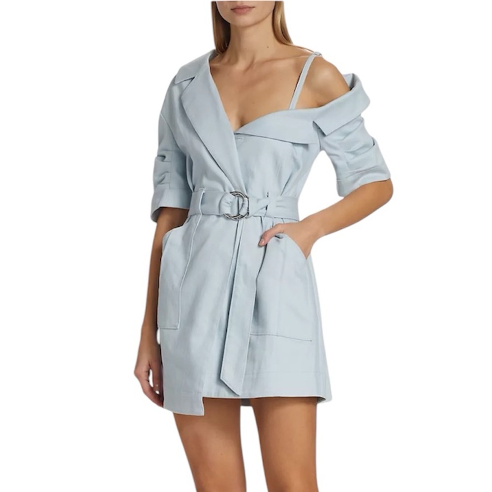 Cinq a Sept Milly Asymmetric Stretch Denim Minidress Baby Blue Size 2